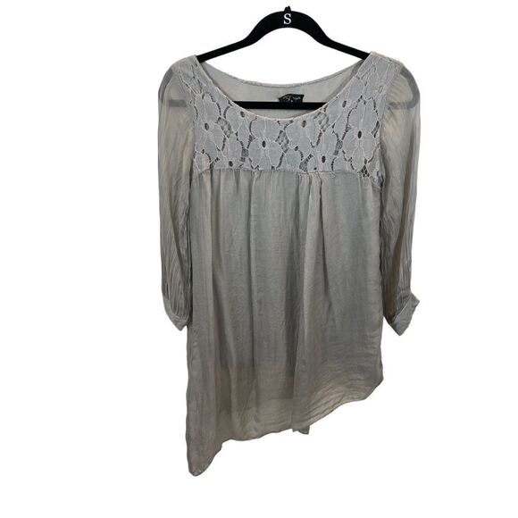 Ladies H Trend Silk Grey Asymmetrical Hem Blouse Size Small Made in Italy - Picture 2 of 13